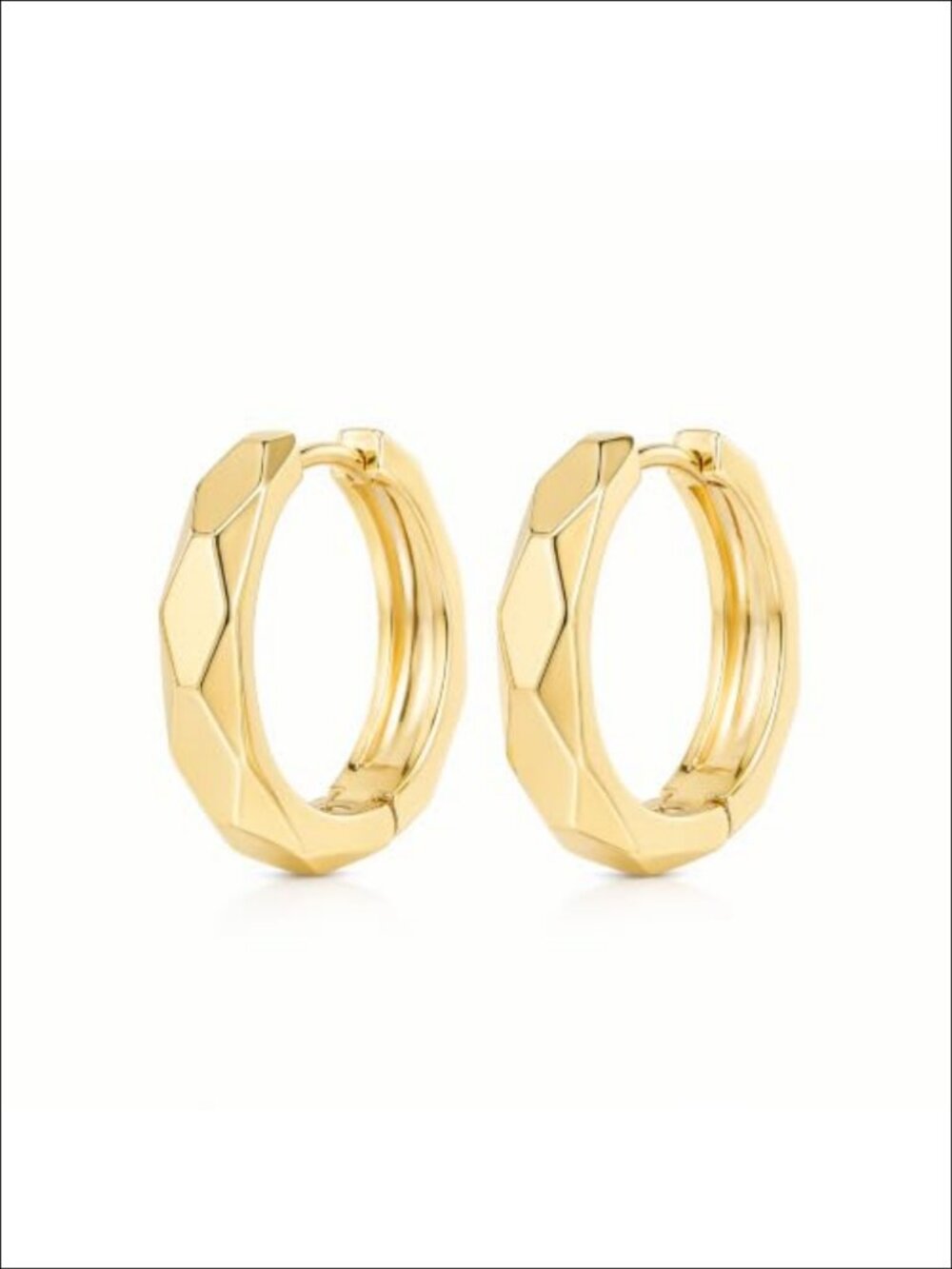 14k Gold Plated Faceted Huggie Hoop Earrings Hypoallergenic Click Top